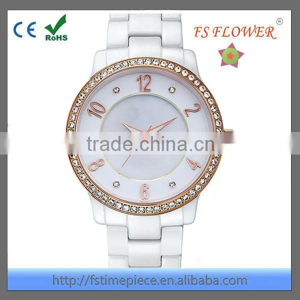 FS FLOWER - Ladies Fashion Trendy White Ceramic Waterproof Wrist Watch