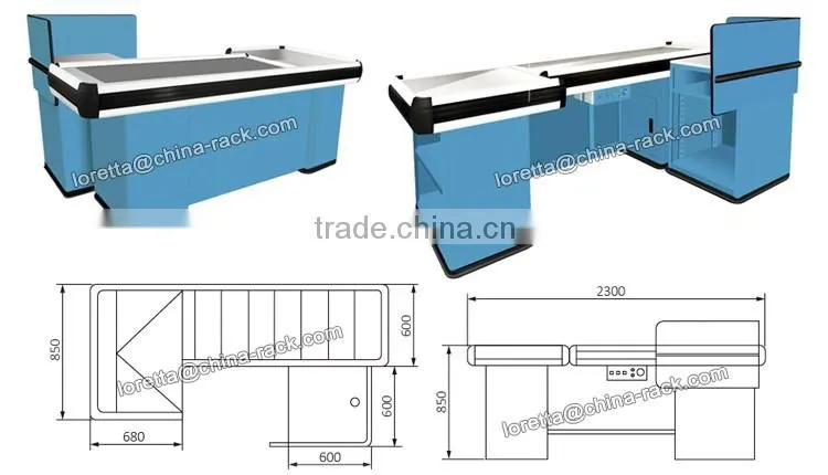Checkout Counter Desk with Dam Board and Automatic Belt for Carrying Goods Easily
