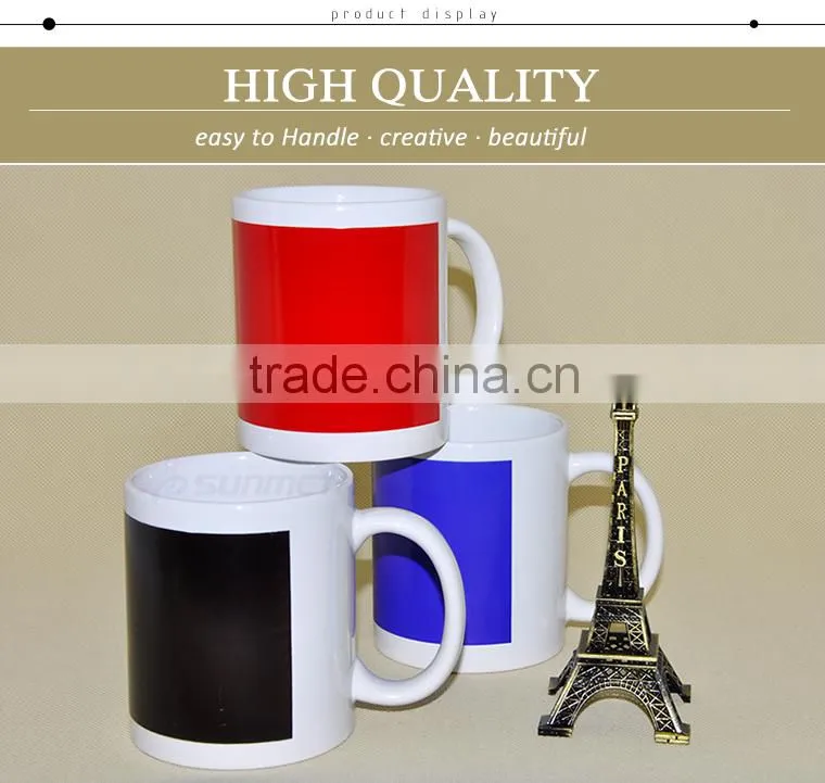 Sunmeta small MOQ inner color ceramic 11oz partial color changing magic mug
