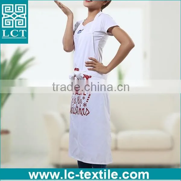 wholesale cotton white christmas cute design print cheap bulk aprons for kitchen