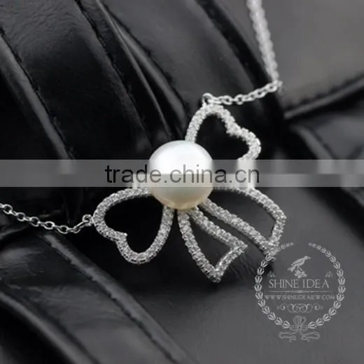 925 sterling silver hollow bowknot with pearl creative pendant necklace fashion women necklace jewelry 6360467