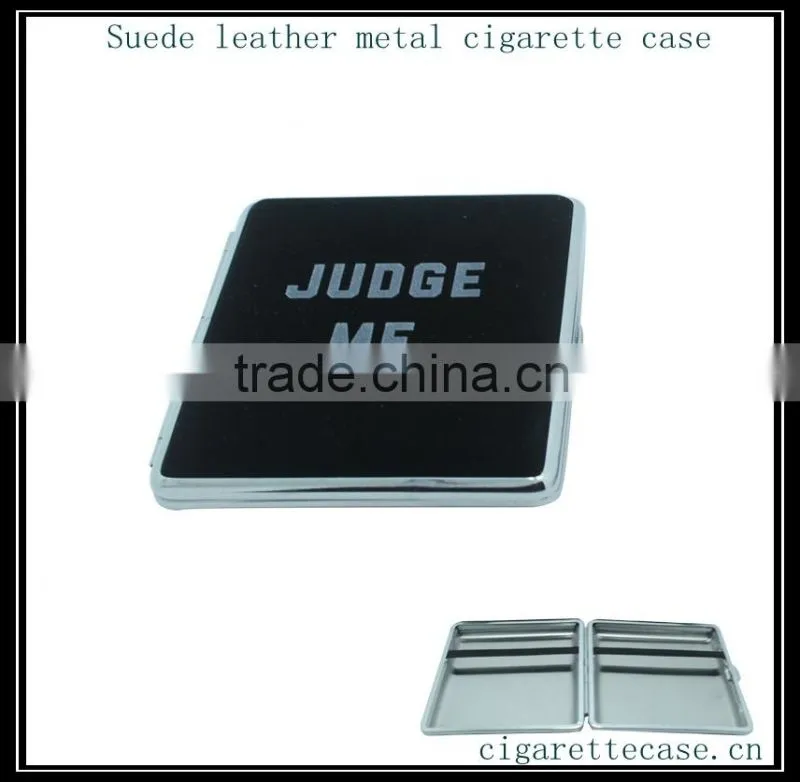 2014 high quality Black suede leather metal cigarette case box wallet with elastic holder