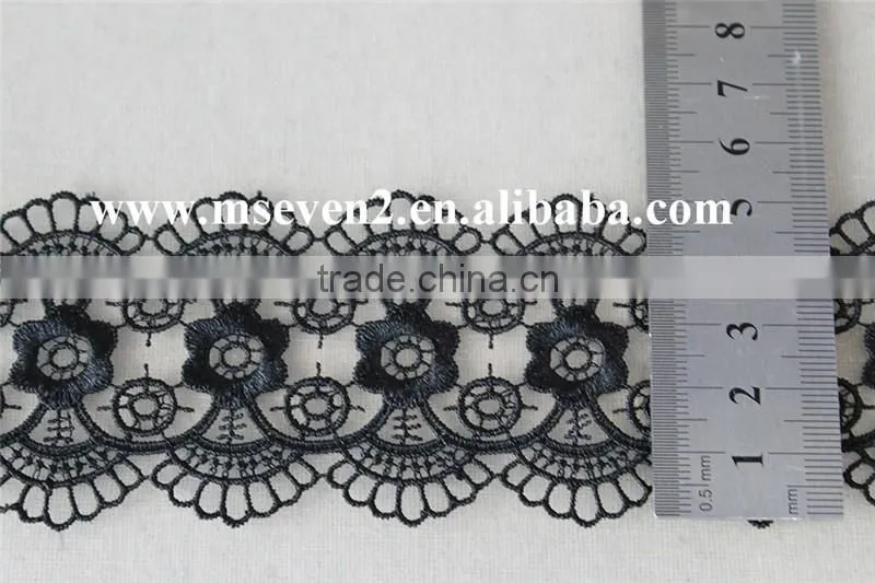 New Arrival scallop lace trim 100% polyester in black circles pattern with flowers lace for wholesale