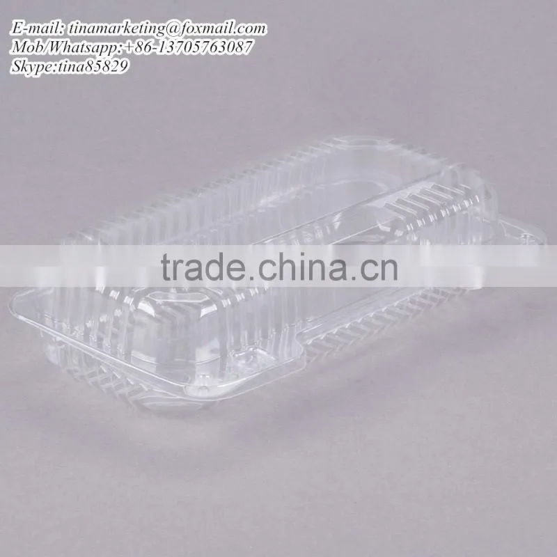 Duralock Clear Hinged Plastic Small Oblong Container, Clamshell Clear Take Out Food Box For Hotdog