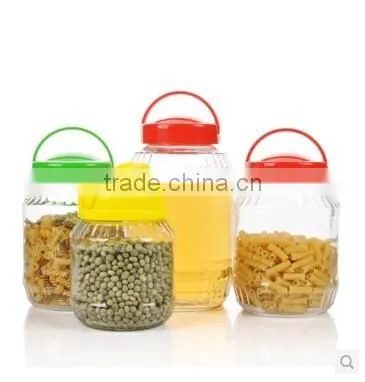 12L clear cylinder glass jar for wine with plastic handle lids