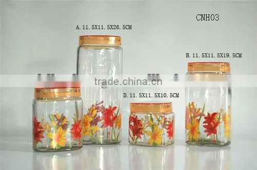 clear square glass mason jar with decal