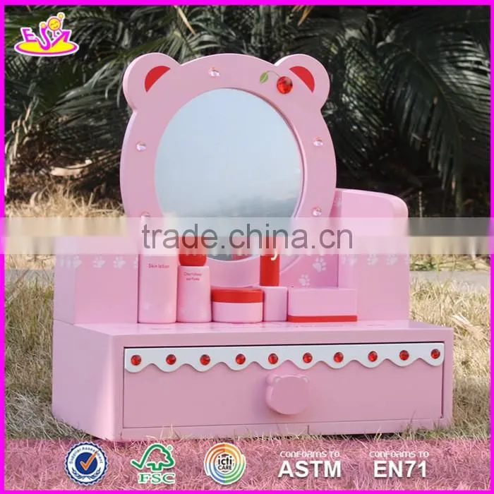 2017 New design lovely pink girls wooden toy dressing table W08H077