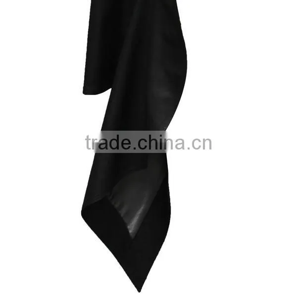 Special Deisgn Cool Style Long Flared Side Neck Design Black Leather Jacket for Women