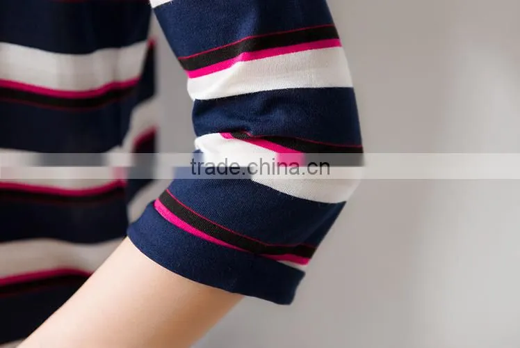 2016 new fashion all match loose half sleeve striped t-shirts for ladies