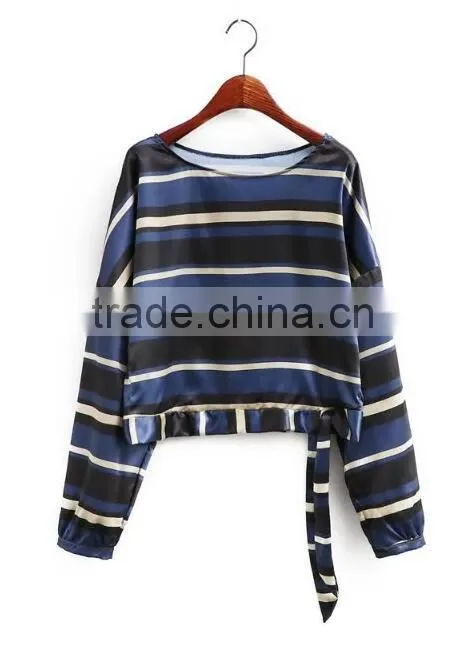 Runwaylover EY2351B 2017 Ladies Fashion Long Sleeve Stripe Blouse