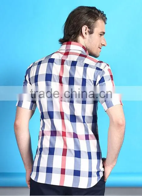 Wholesale Latest design Egyptian cotton Italian short sleeve plaids dress men shirt