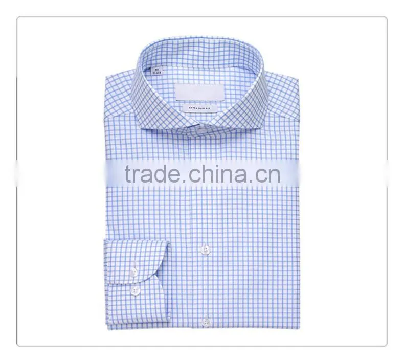 quality light blue small check men office shirts
