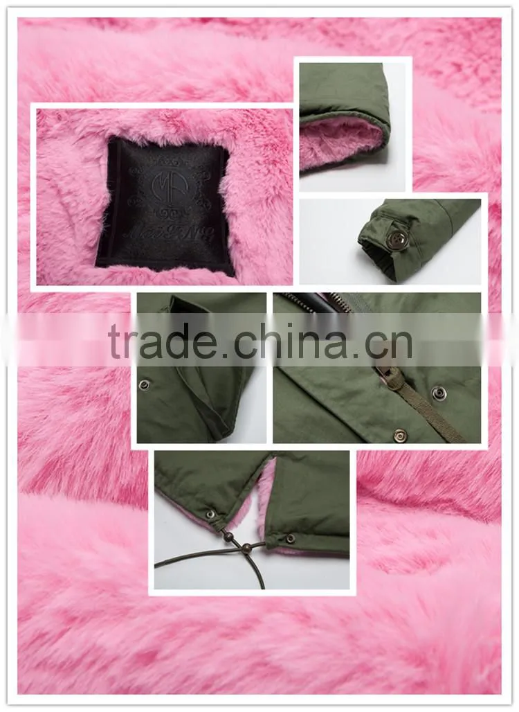 Pretty comfortable pink fur long jacket raccoon big fur collar be warm winter coats