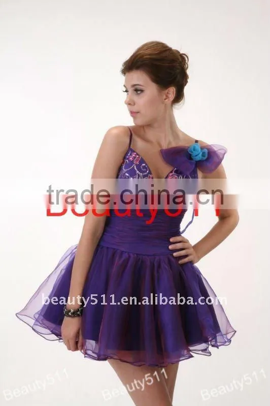 A-Line Princess Mini Jersey Cocktail Party Homecoming Prom Dress organza spaghetti strap Beaded prom party dress