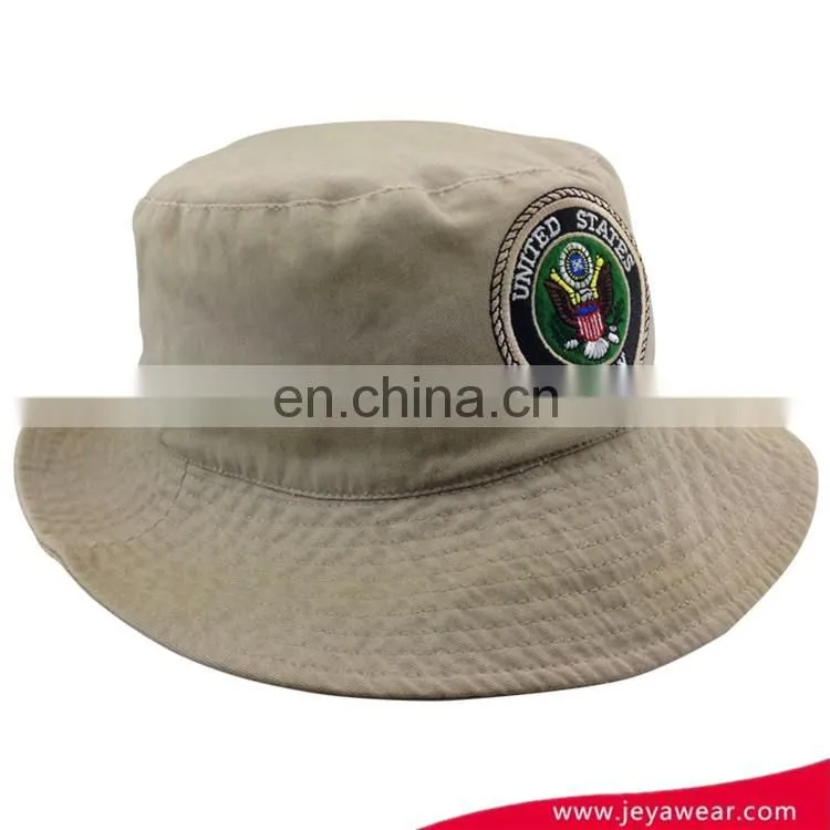 wholesale heavy cotton jacquard elstic sweatband bucket hat with embroidery patch