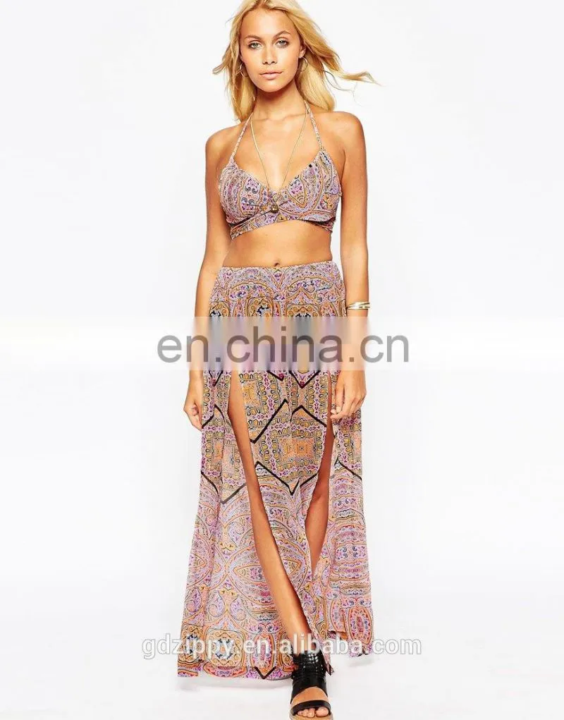 High Fashion Purple Graphic Print Split Beach Loosly Ladies Trousers Pants