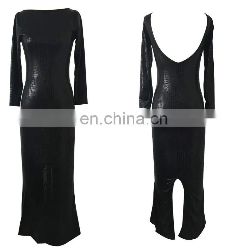 Party Style Backless serpentine faux leather long sleeve maxi dress women