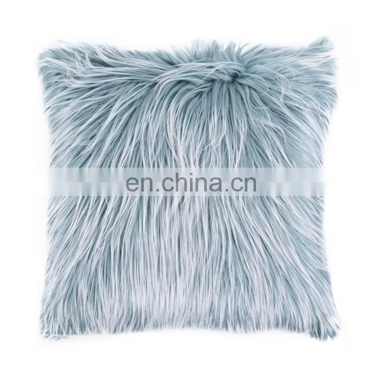 Repreve 100% polyester latest design Luxurious fashion blue Mongolian long hair long fur cushion for home decor