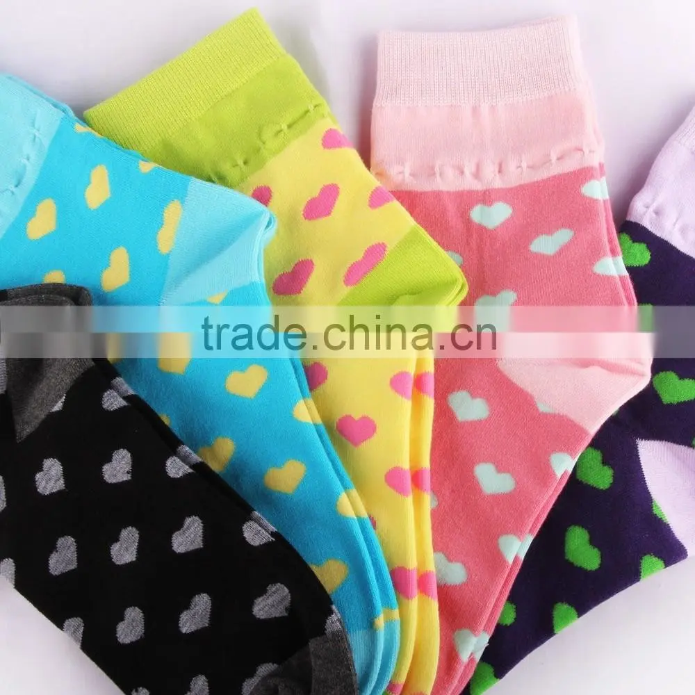 Lovely heart women colorful knitted cotton socks wholesale2016