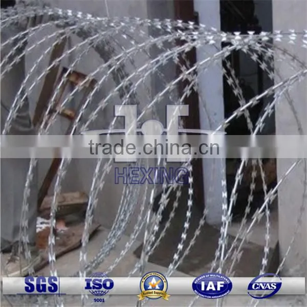 razor wire used in military protective barrier