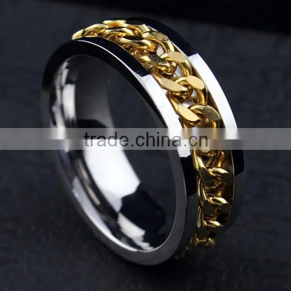 Gold color chain design stainless steel ring