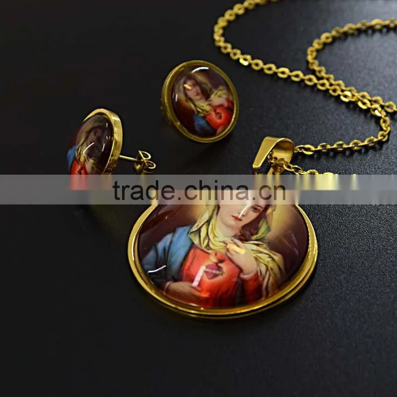 316l stainless steel jewelry pendant necklace Blessed Virgin Mary gold jewelry 18k