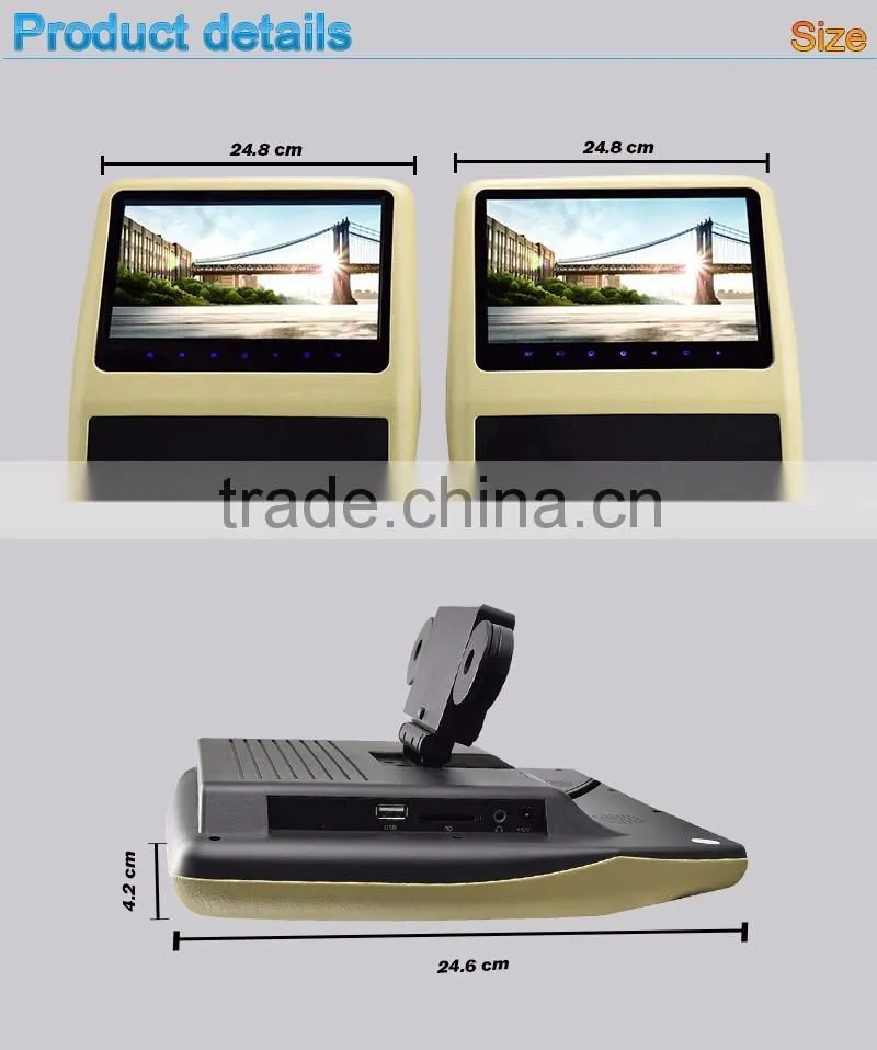 9"Headrest DVD with USB port ,SD slot,Wireless games,without pillow,auto monitor