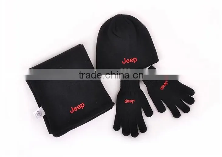 Wholesale 2013 cheap JEEP fitted knitted beanie hat Gloves and scarf