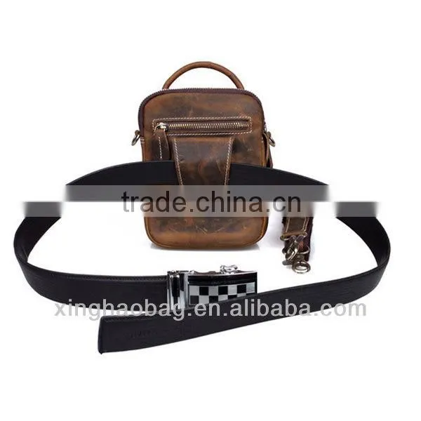 Multifunctional long strap small leather duffle bag for men