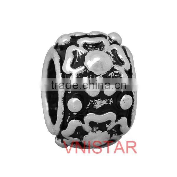 Vnistar new arrival Antique silver plated spacer beads flower stamped style fit for European bracelet wholesale