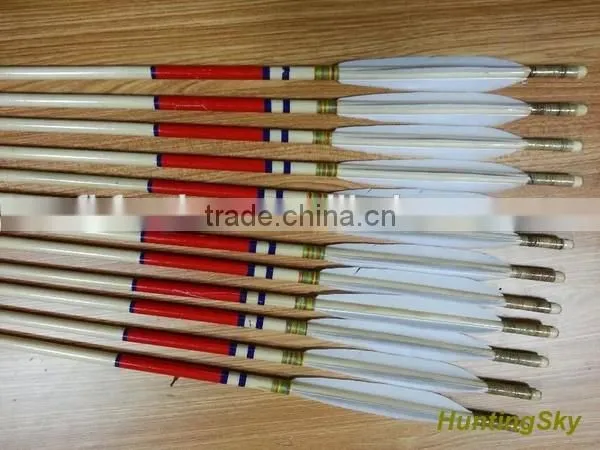 Archery White Pine Stem Wood Arrow With 5" Turkey Feather For Archery Traditional Bow Shooting