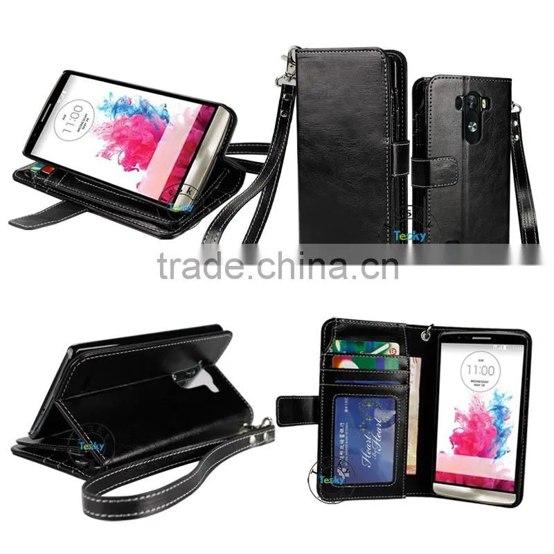 Hot selling wallet leather case with hand scrap for LG G3