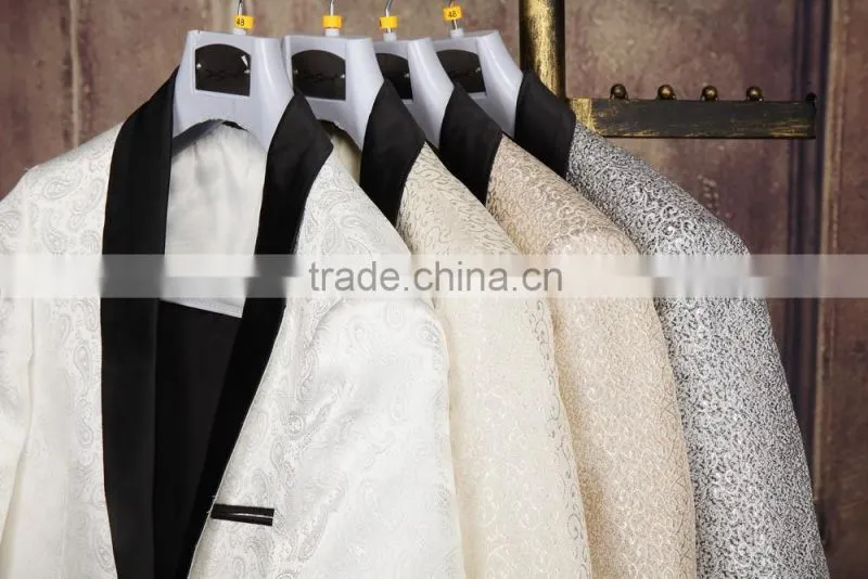 2016 apparel High Quality clothing manufacturers OEM white racking pattern Formal Wedding frock Wear mans suit