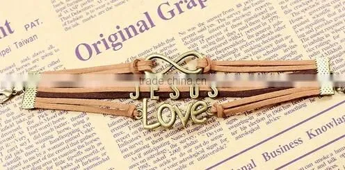 >>New arrival Christian infinity LOVE Jesus leather bracelet/