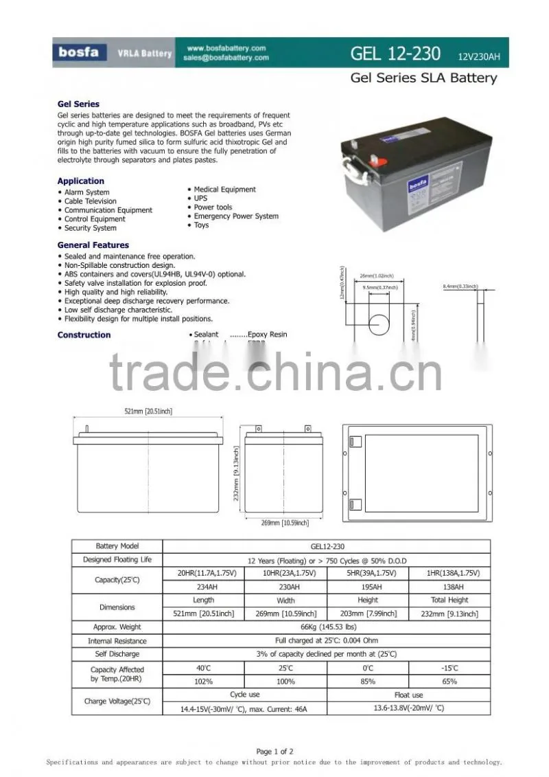 high quality rechargeable solar battery 12v 230ah famouse battery factory