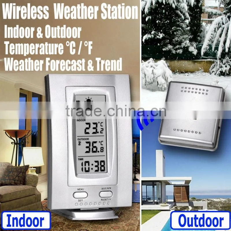 Wireless Indoor Outdoor Thermometer Temperature Clock Weather Station