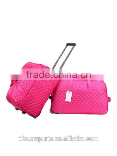 2015 china factory polyester pink color travel trolley luggage bag for girls