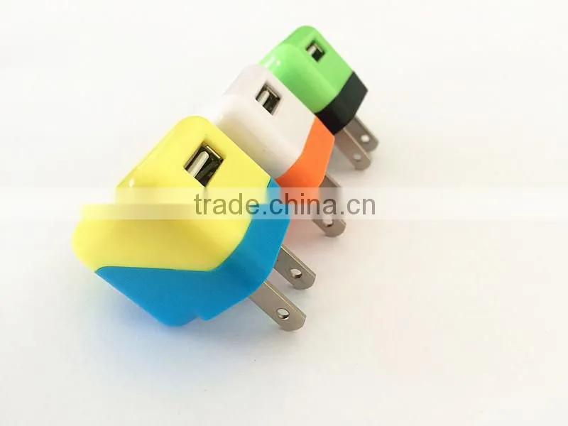 Customized colors univesal single USB US plug charger adapter 5V 1A for Smartphones