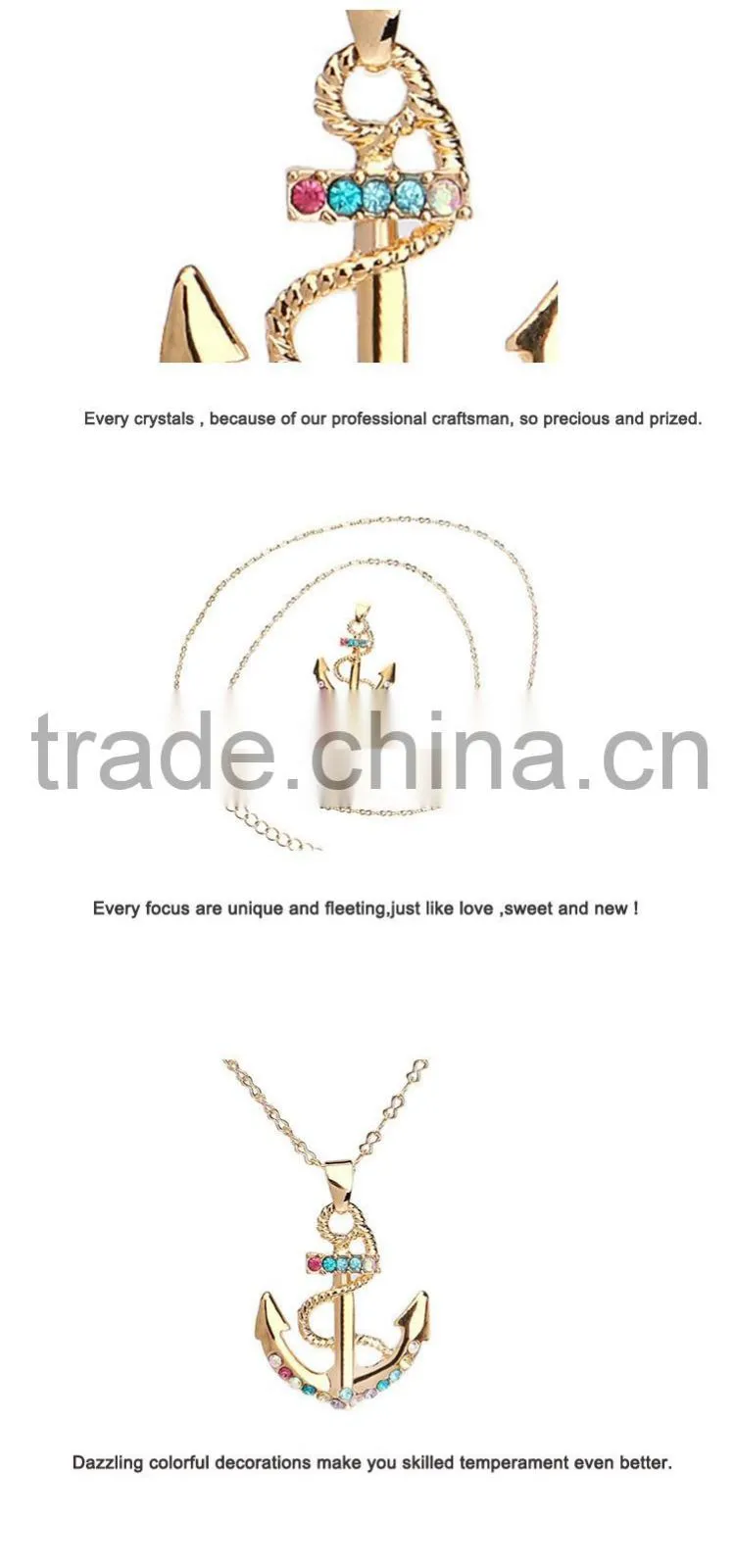 2016 Fashion Anchor Jewelry Crystal Wedding 18K Gold Necklace Designs