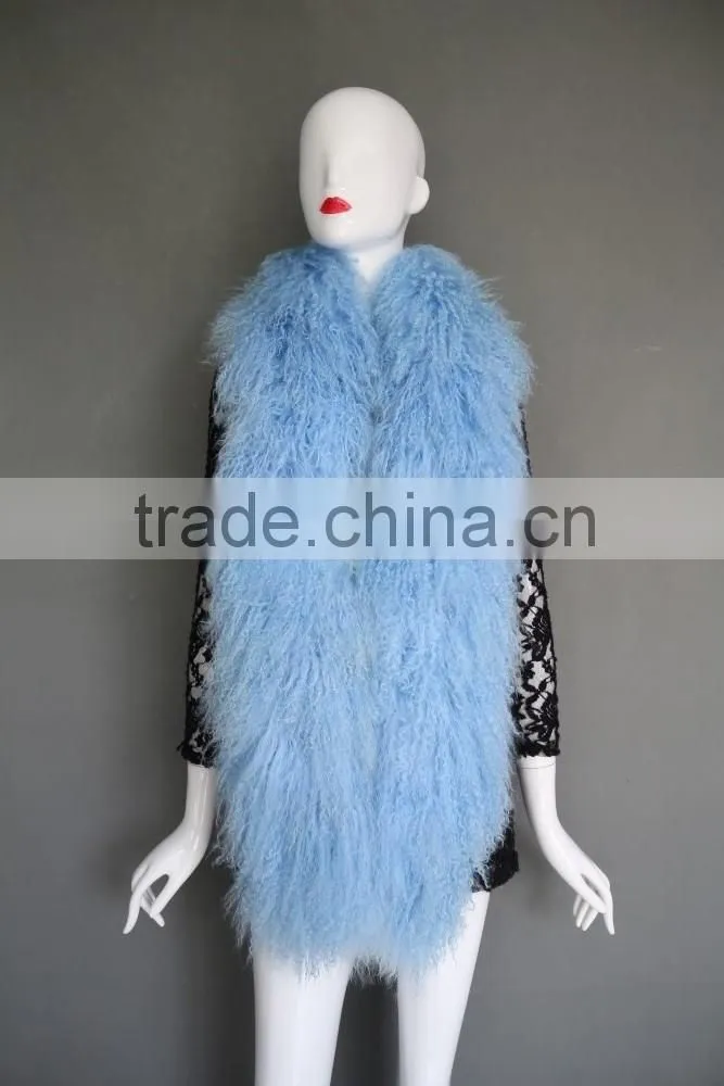 Women Long Mongolian fur Scarf Winter warm neck collar real Sheep Fur muffler stole