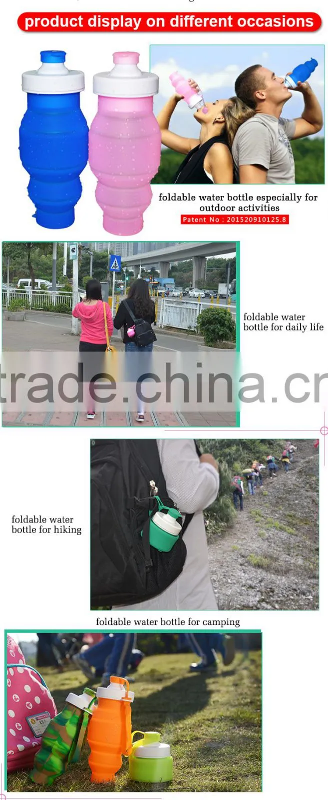 2016 Hot Sale 530ml Cheap Price Folding Silicone Water Bottle