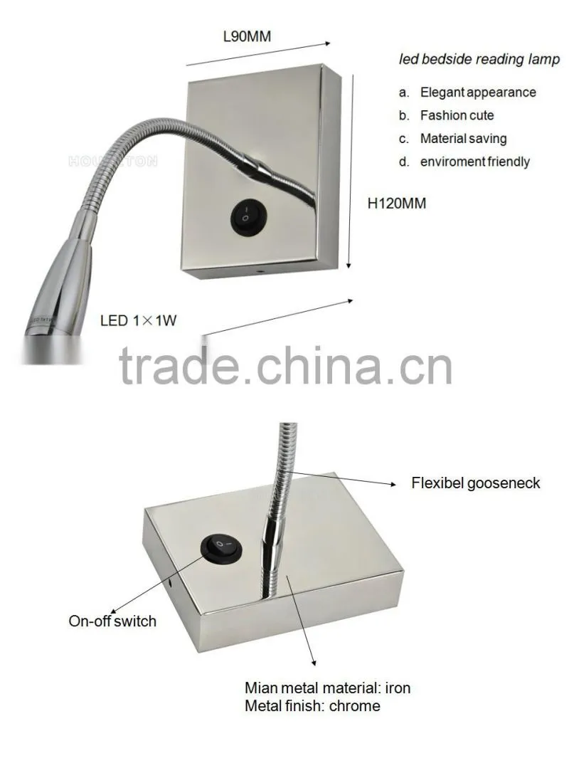 Indoor hotel bedside gooseneck led reading light for bed,Gooseneck led reading light for bed,Led reading light for bed WL1086