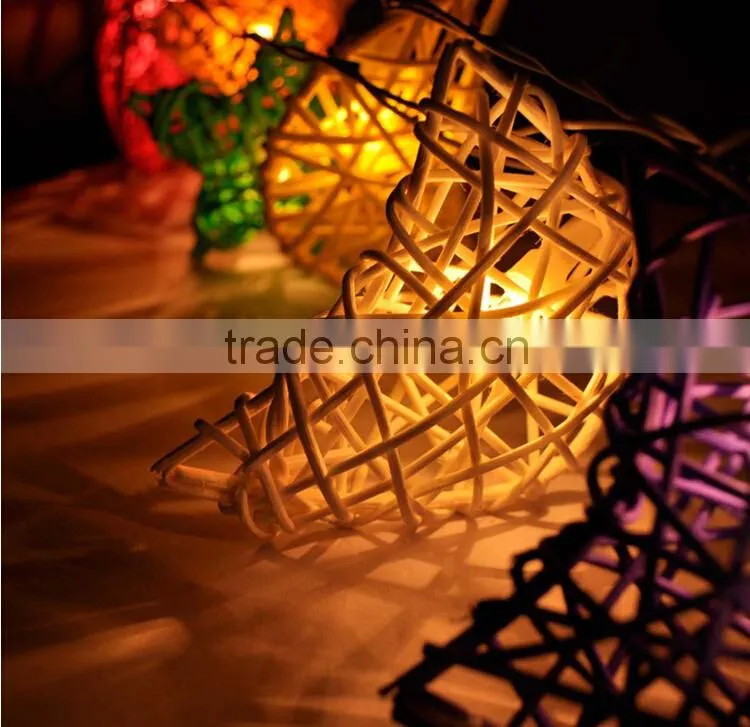 Hot Handmade Multicolor Rattan Star Moon Design String Lights For Christmas Decor Wedding Bedroom Garden and Holiday Lighting