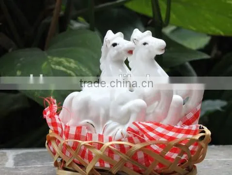 ceramic white horse salt & pepper shaker set