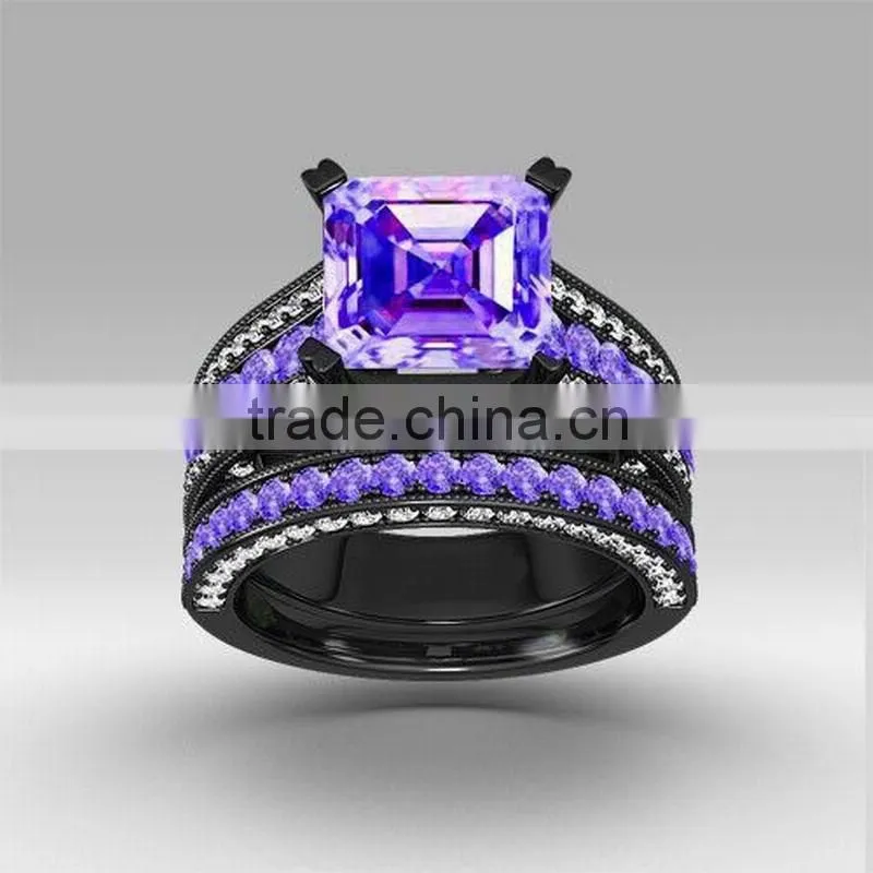Fancy Gemstone Ring Sets Big Square Amethyst Stone Rings Couple Ring For Unsex