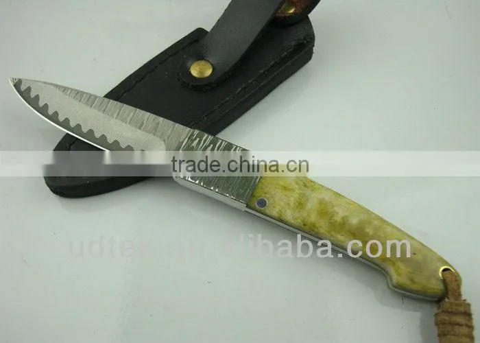 High Quality Animal Bone + Steel Handle OEM Damascus Steel Hunting Knife Hand Tool UDTEK01305