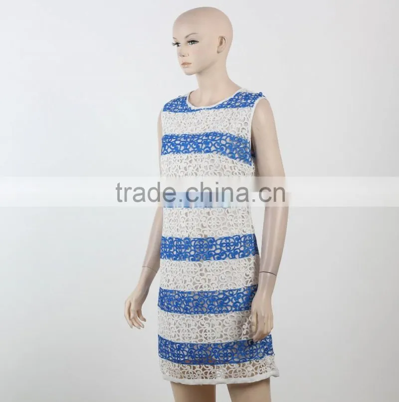 Latest net dress blue and white stripe dress fitness dress for girl woman summer dress