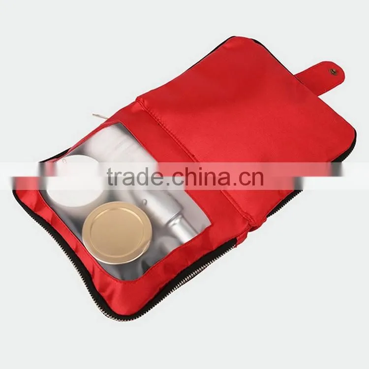 Satin Two Compartments Toiletry Bag Portable Travel Cosmetic Bag