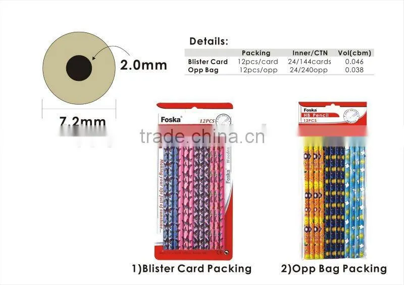 Blister Card/OPP Bag Packing Colorful Surface wooden HB pencil/pencil with eraser/hb pencil set