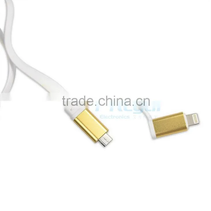 Aluminium 2 IN 1 Micro USB+ 8 pin sync USB data cable for iPhone and Android phone